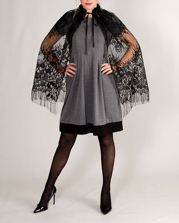 Victorian Black Lace Halloween Cape with Fringe | Costume Accesory - TheHolidayBarn.com Victorian Black Lace Halloween Cape with Fringe | Costume Accesory - TheHolidayBarn.com