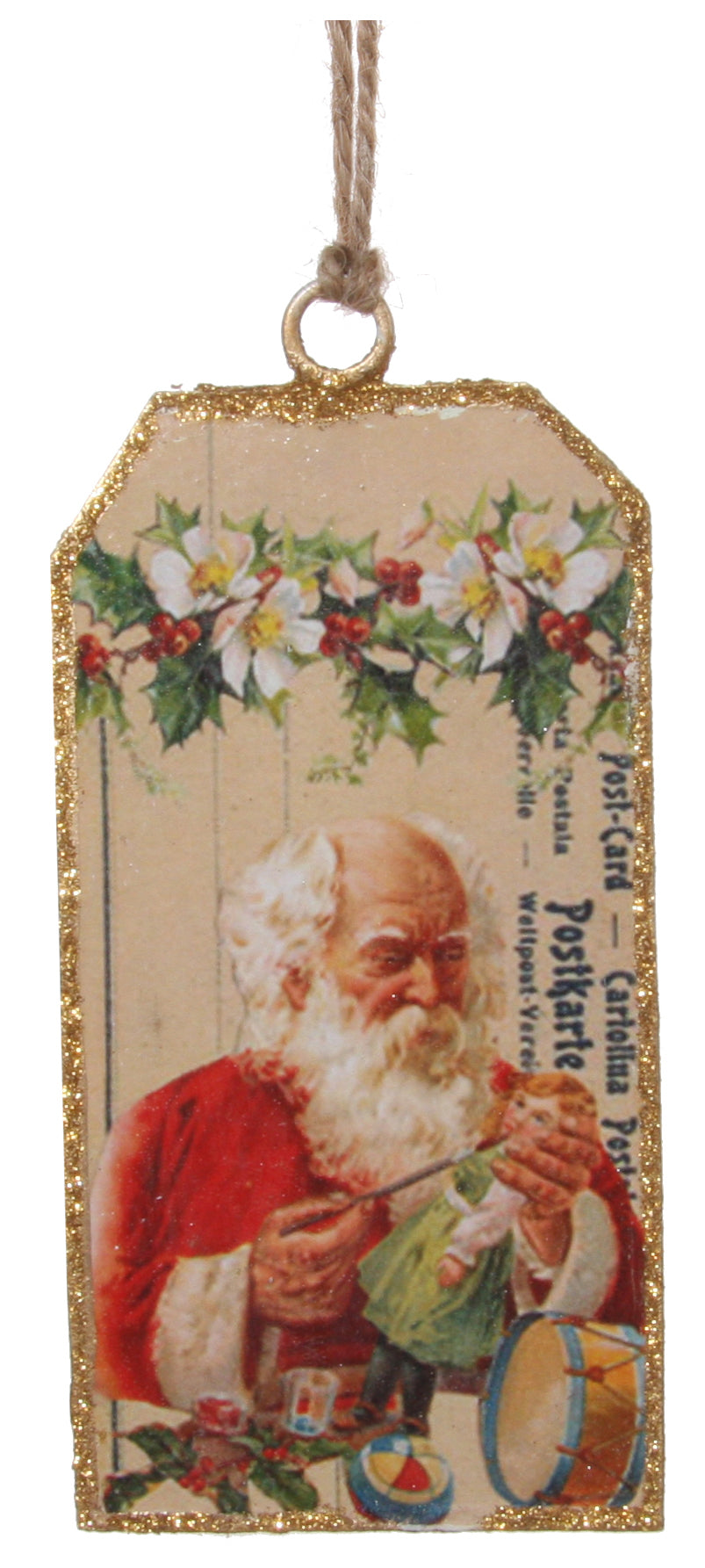 Victorian Christmas Postcard Ornament, Santa's Toy Shoppe