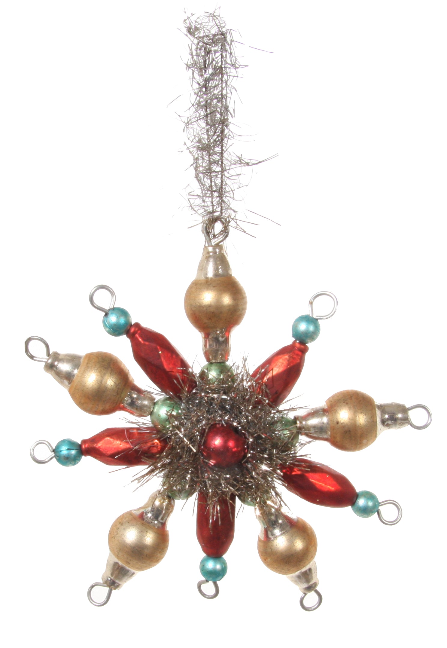 Tinsel Glass Bead Snowflake Ornament Vintage Christmas