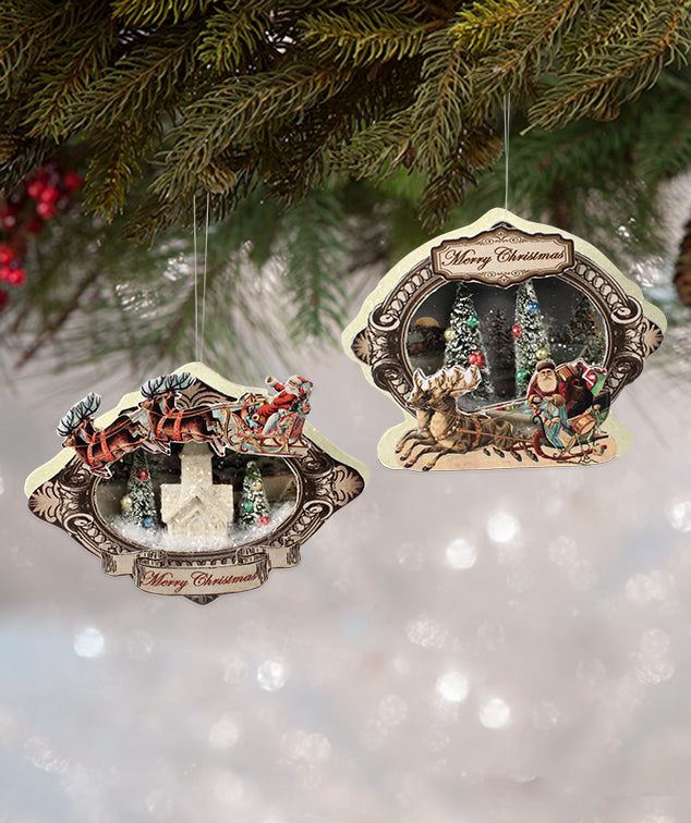 Vintage Christmas Vignette Ornaments with Little Scenes