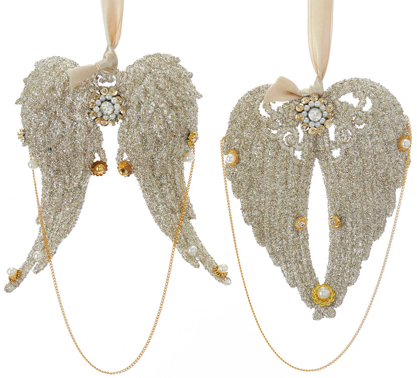 Vintage Glamour Angel Wings Ornaments with Glitter and Jewels