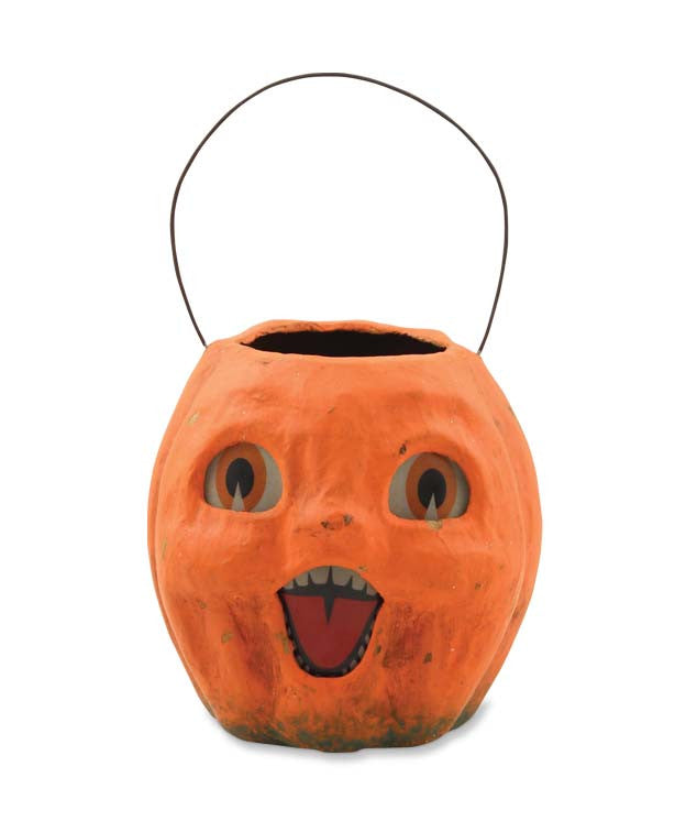 Vintage Pumpkin Bucket Small - Paper Mache Halloween Treat Bucket