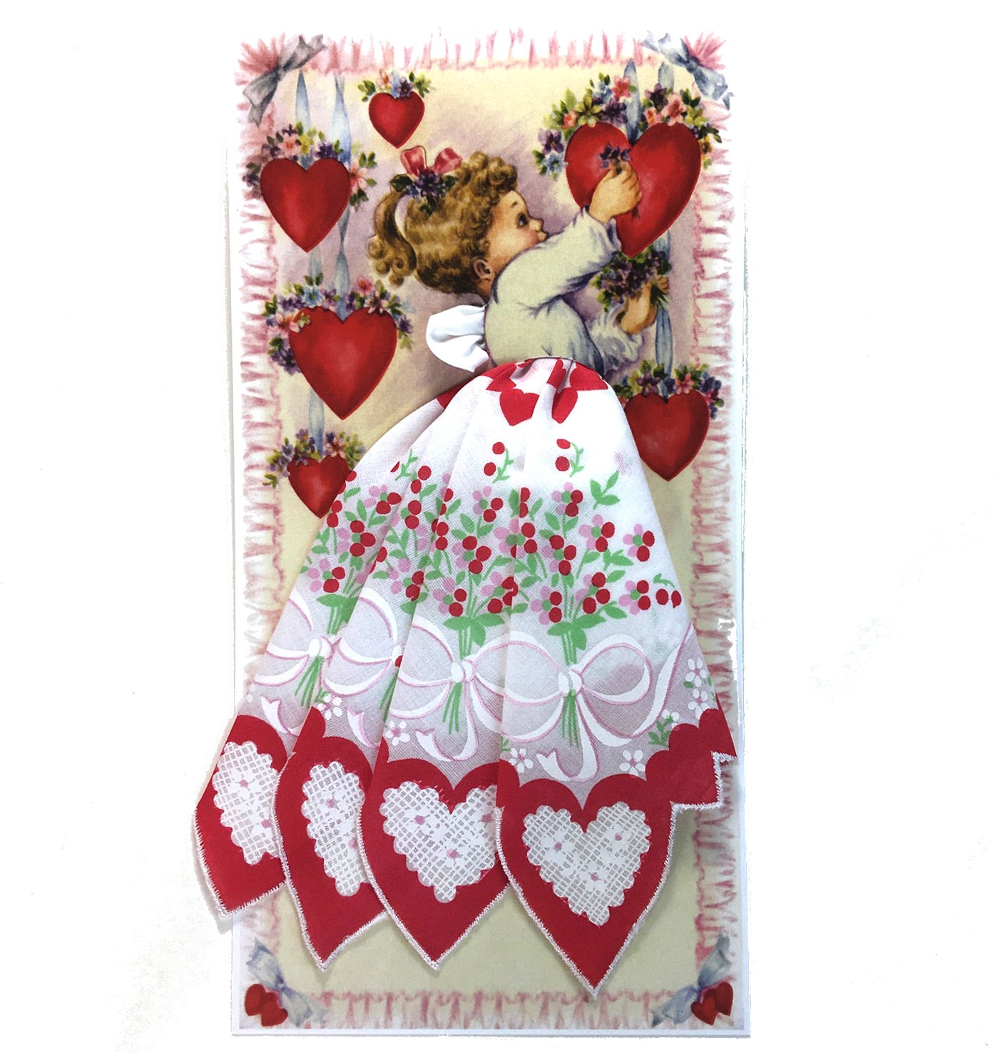 Vintage Valentine Angel Girl with Handkerchief Dress Card