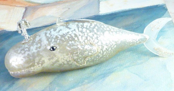 Pearl Glass Whale Ornament