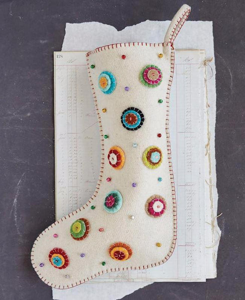 Whimsy Felt Penny Stocking - Winter White Socking with Colorful Design ...