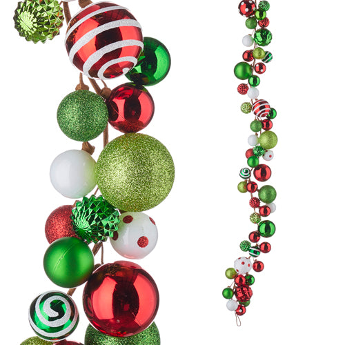Whimsy Ornament Christmas Garland, Red, Green, and White
