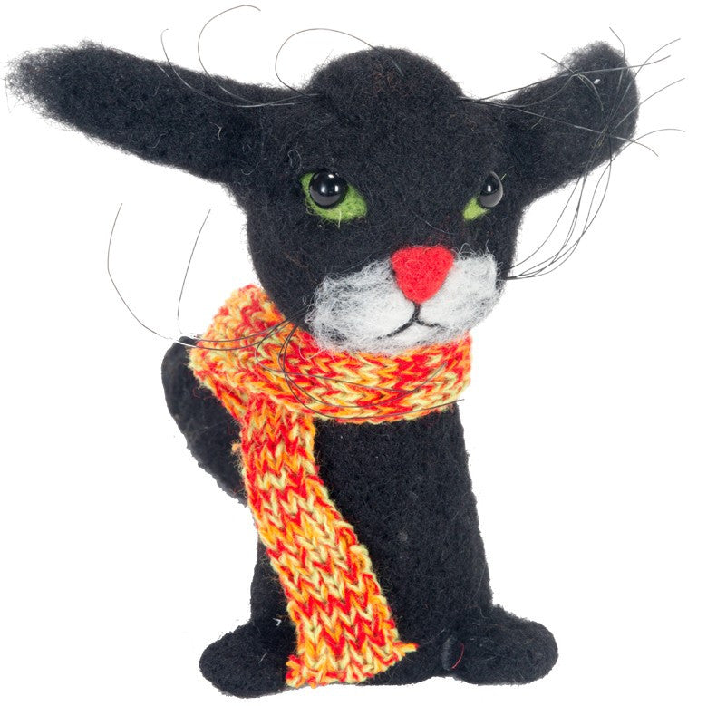 Whiskers Black Halloween Cat - Wool Felt Decoration
