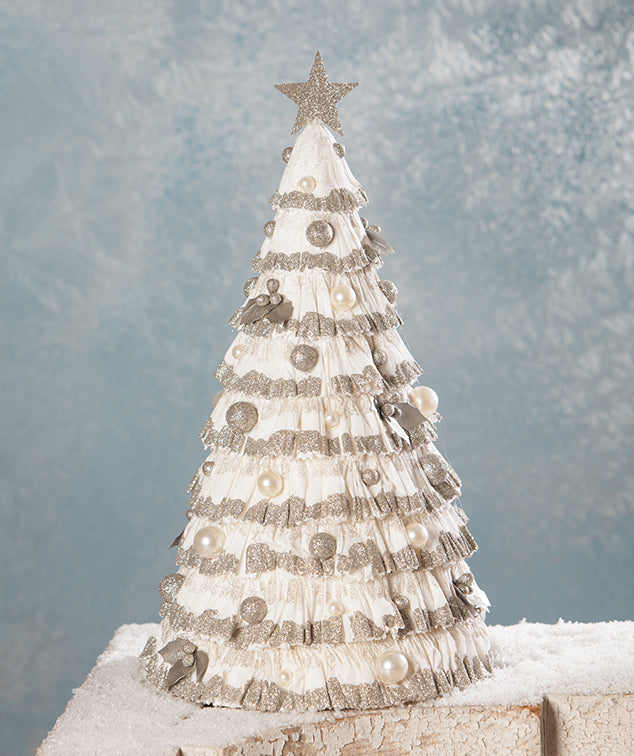 White & Platinum Crepe Paper Christmas Tree