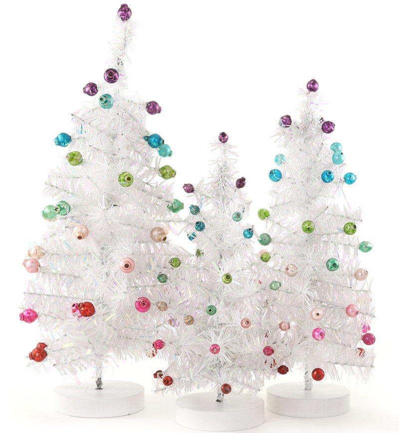 White Trees with Rainbow Decorations