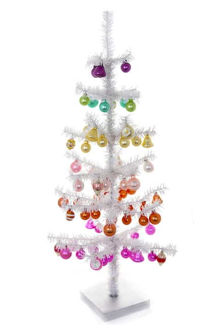 White Tinsel Tree Decorated with Colorful Glass Ornaments, 30"