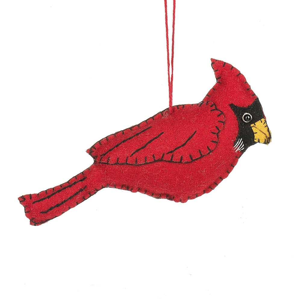 Winter Red Felt Cardinal Ornament  Stitched Felt Birds 