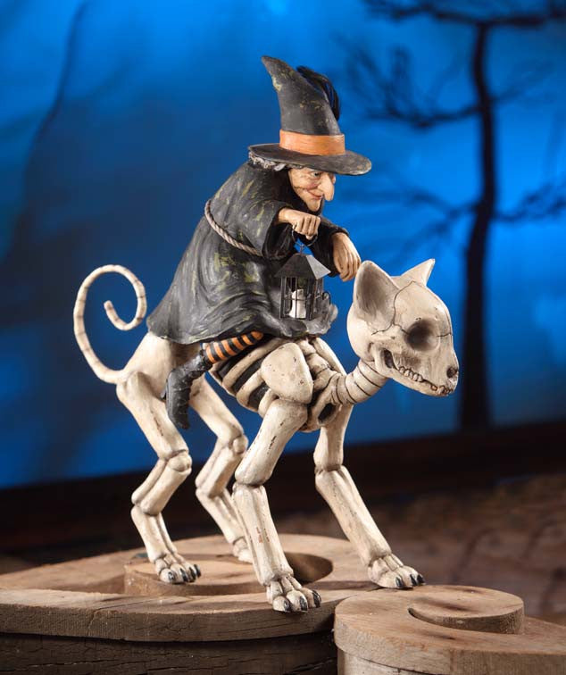 Witch Riding Skelly Cat by Bethany Lowe