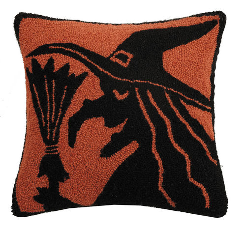 Witch Silhouette Pillow - Hooked Halloween Pillows