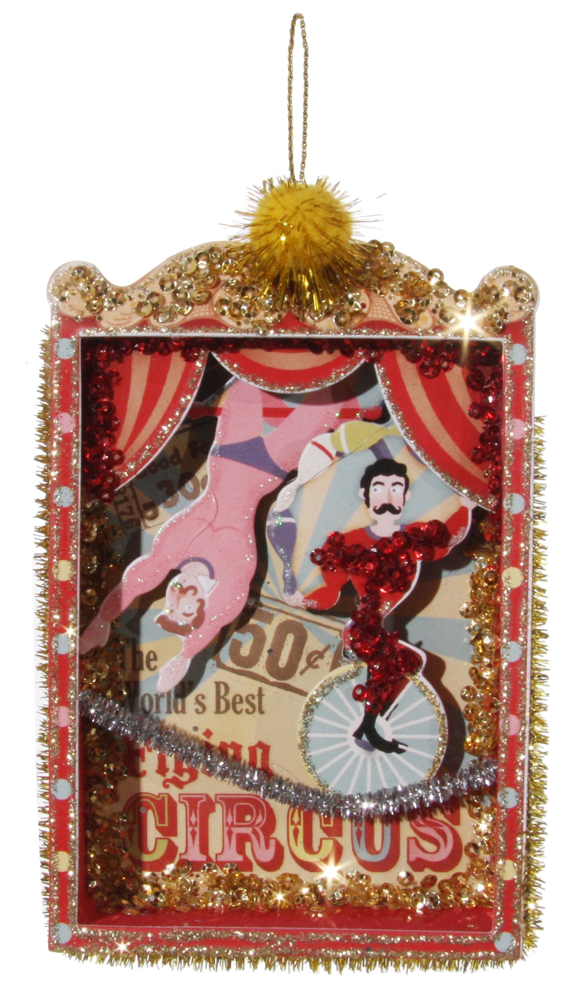 World's Best Circus Shadowbox Ornament with acrobats
